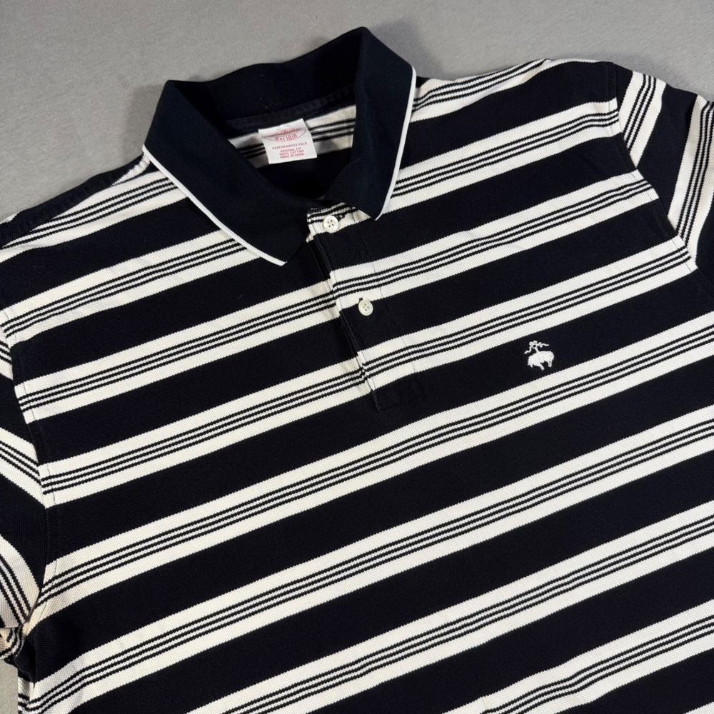 Brooks Brothers Performance Polo Mens Large Black White Striped Original Fit